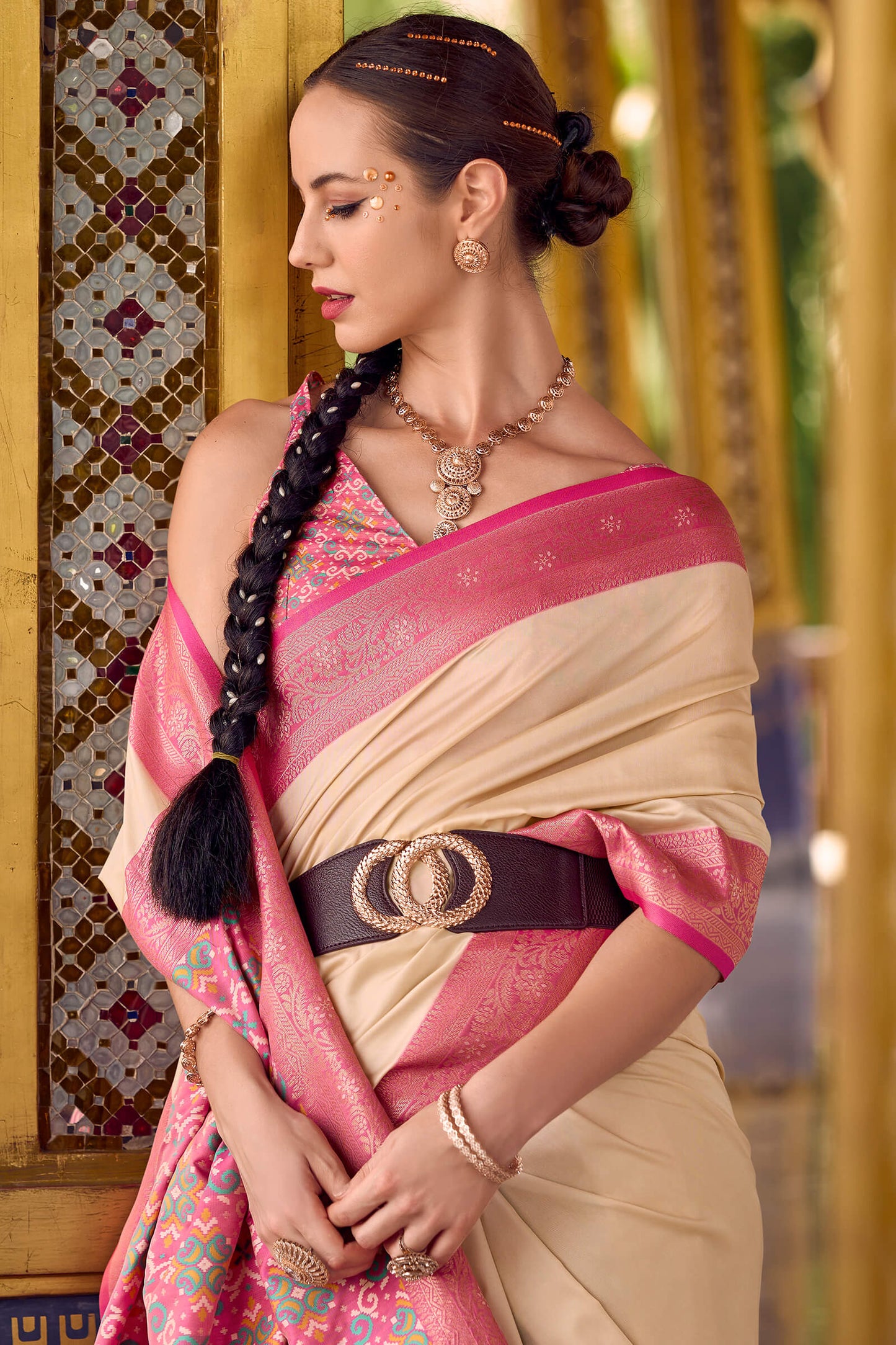 Ravishing Beige Soft Banarasi Silk Saree With Pleasurable Blouse Piece