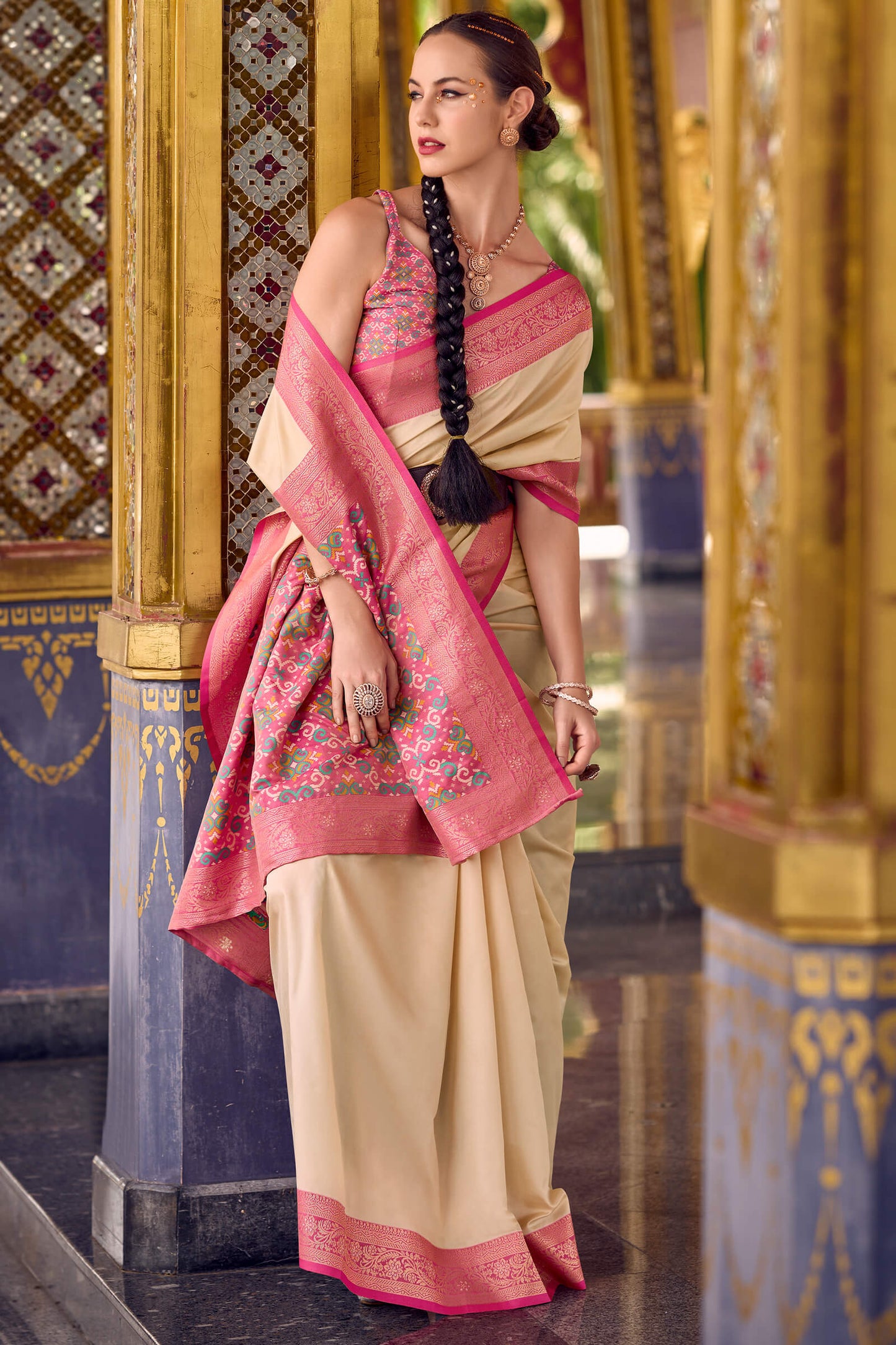 Ravishing Beige Soft Banarasi Silk Saree With Pleasurable Blouse Piece