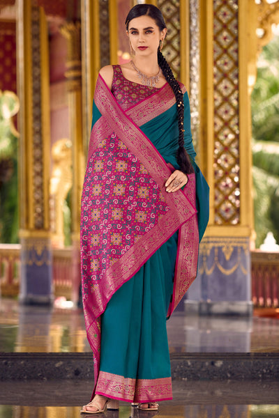 Ephemeral Rama Soft Banarasi Silk Saree With Desiring Blouse Piece