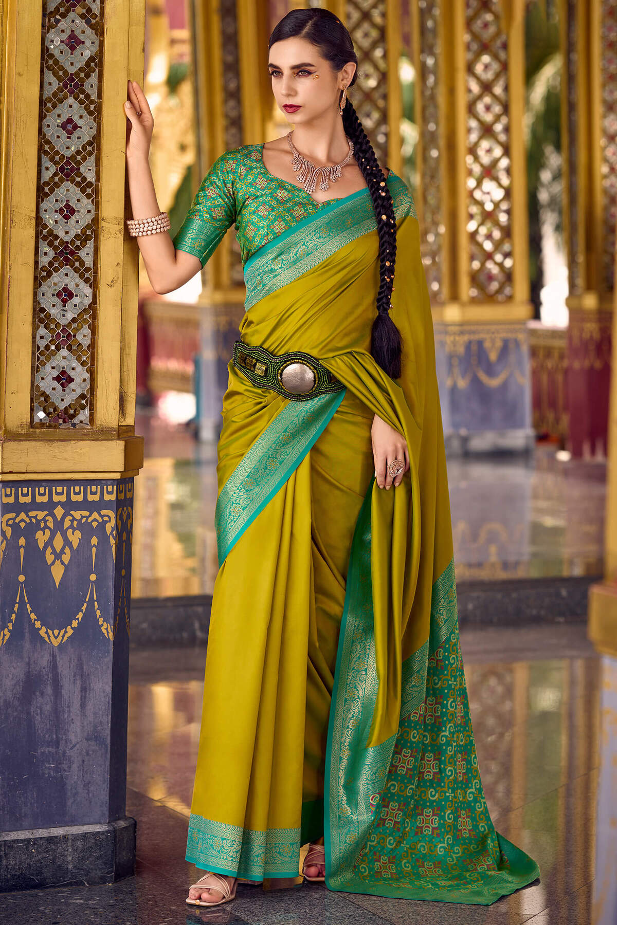 Majesty Mehndi Soft Banarasi Silk Saree With Capricious Blouse Piece