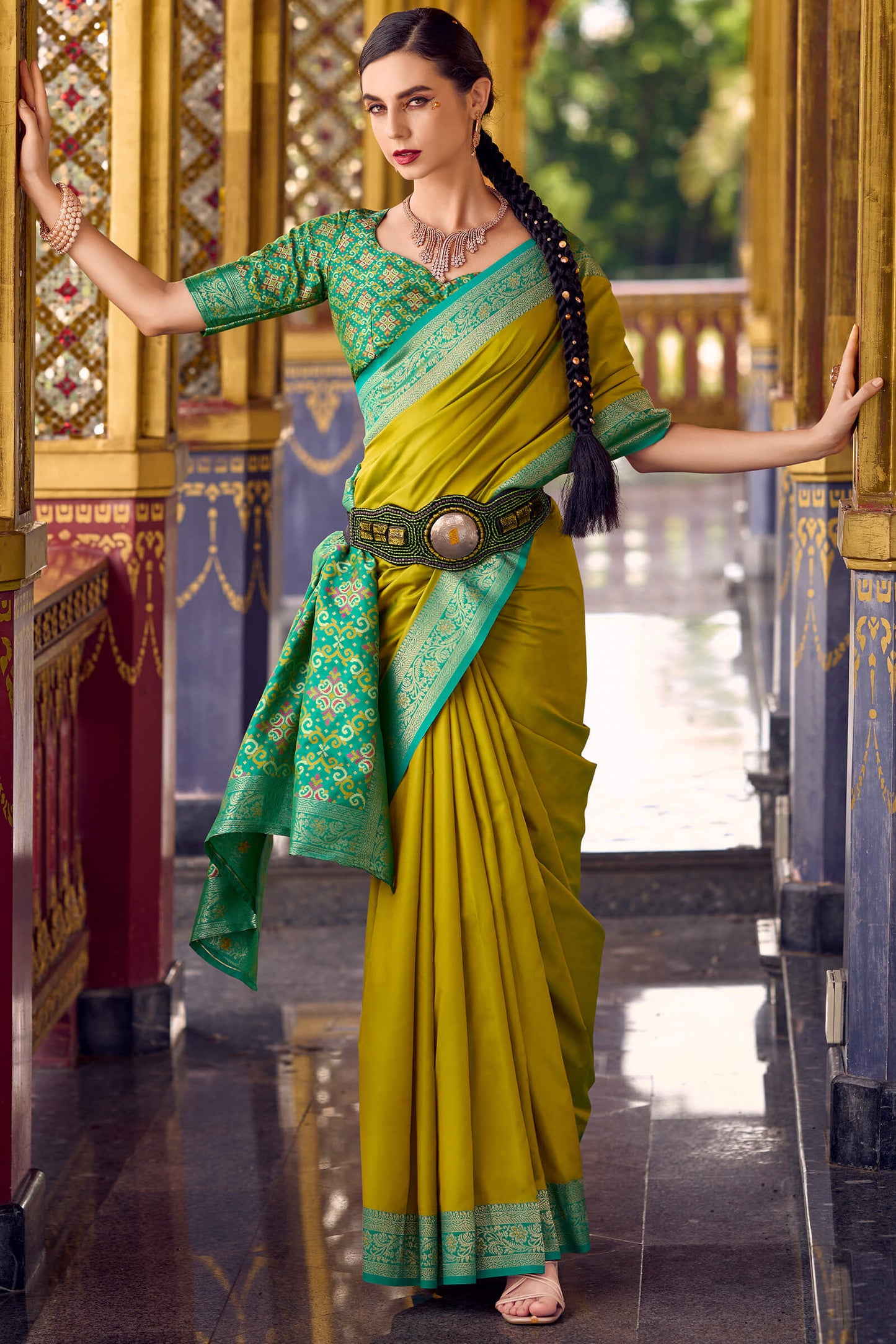 Majesty Mehndi Soft Banarasi Silk Saree With Capricious Blouse Piece