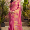 Bucolic Pink Soft Banarasi Tissue Silk Saree With Opulent Blouse Piece