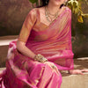 Bucolic Pink Soft Banarasi Tissue Silk Saree With Opulent Blouse Piece