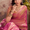 Bucolic Pink Soft Banarasi Tissue Silk Saree With Opulent Blouse Piece