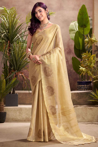 Propinquity Beige Soft Banarasi Tissue Silk Saree With Enchanting Blouse Piece