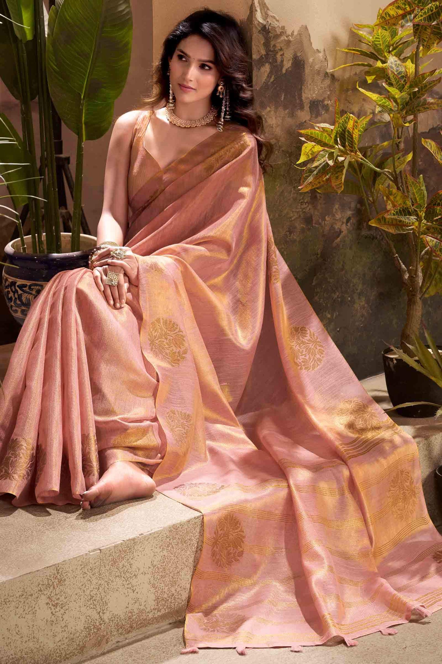 Magnificat Pink Soft Banarasi Tissue Silk Saree With Impressive Blouse Piece