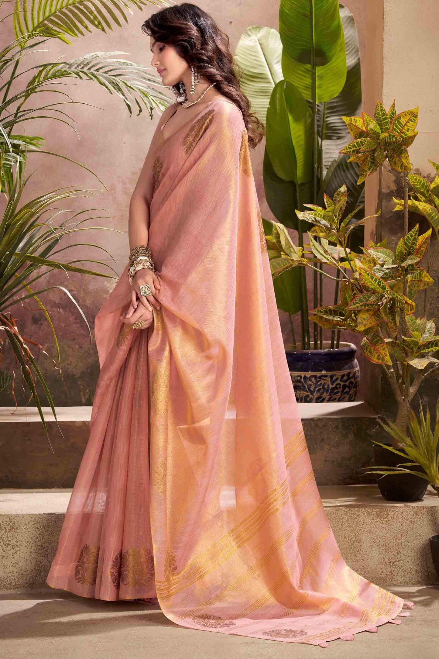 Magnificat Pink Soft Banarasi Tissue Silk Saree With Impressive Blouse Piece
