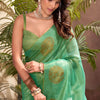 Classic Turquoise Soft Banarasi Tissue Silk Saree With Flameboyant Blouse Piece
