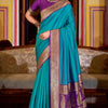 Intricate Firozi Soft Banarasi Silk Saree With Fairytale Blouse Piece