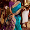 Intricate Firozi Soft Banarasi Silk Saree With Fairytale Blouse Piece
