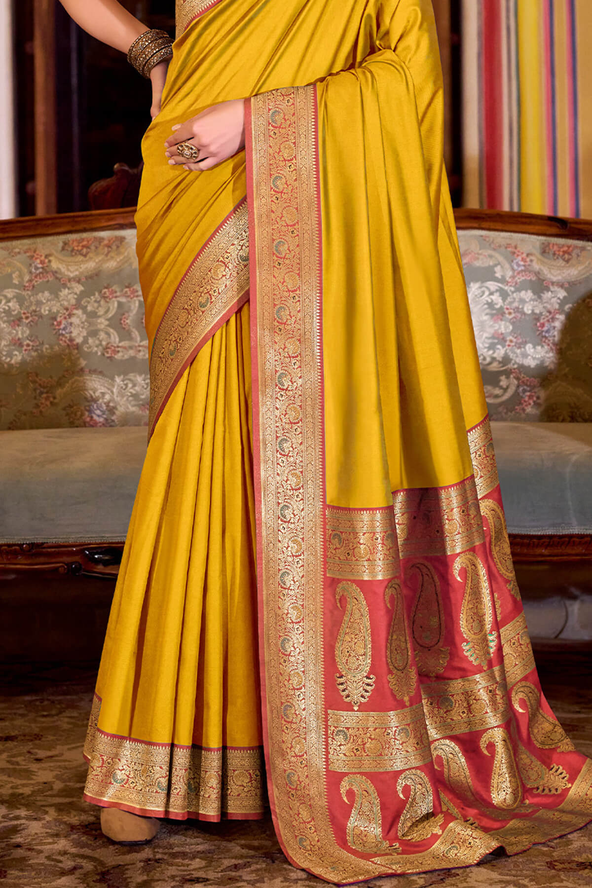 Phenomenal Yellow Soft Banarasi Silk Saree With Designer Blouse Piece