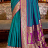 Piquant Rama Soft Banarasi Silk Saree With Verdant Blouse Piece