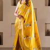 Stunner Yellow Digital Printed Dola Silk Saree With Luxuriant Blouse Piece