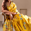Stunner Yellow Digital Printed Dola Silk Saree With Luxuriant Blouse Piece