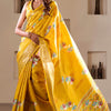Stunner Yellow Digital Printed Dola Silk Saree With Luxuriant Blouse Piece