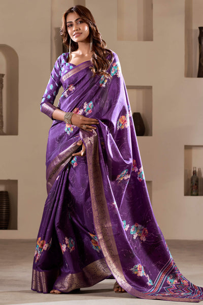 Sonorous Purple Digital Printed Dola Silk Saree With Exemplary Blouse Piece