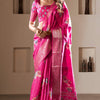 Fragrant Dark Pink Digital Printed Dola Silk Saree With Conflate Blouse Piece
