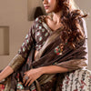 Dalliance Brown Digital Printed Dola Silk Saree With Sonorous Blouse Piece