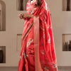 Piquant Red Digital Printed Dola Silk Saree With Evocative Blouse Piece