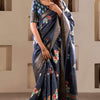 Luxuriant Navy Blue Digital Printed Dola Silk Saree With Desultory Blouse Piece