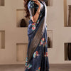 Luxuriant Navy Blue Digital Printed Dola Silk Saree With Desultory Blouse Piece