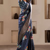 Luxuriant Navy Blue Digital Printed Dola Silk Saree With Desultory Blouse Piece