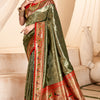 Enthralling Mehndi Paithani Silk Saree With Glittering Blouse Piece