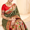 Enthralling Mehndi Paithani Silk Saree With Glittering Blouse Piece