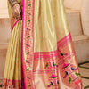Magnetic Beige Paithani Silk Saree With Luminous Blouse Piece