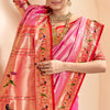 Imbrication Pink Paithani Silk Saree With Efflorescence Blouse Piece