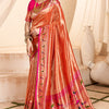 Winsome Red Paithani Silk Saree With Whimsical Blouse Piece
