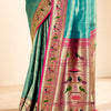 Exemplary Sea Green Paithani Silk Saree With Rhapsody Blouse Piece