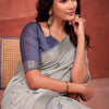 Innovative Grey Cotton Silk Saree With Seraglio Blouse Piece