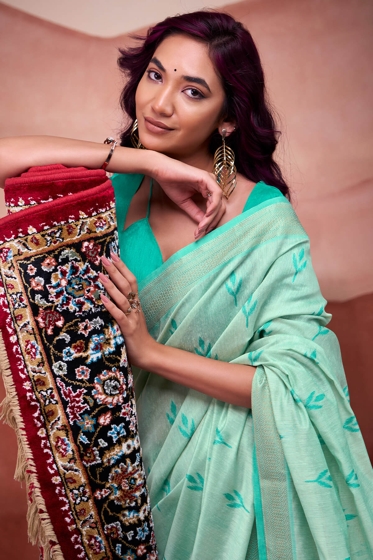 Nebula Sea Green Cotton Silk Saree With Panoply Blouse Piece