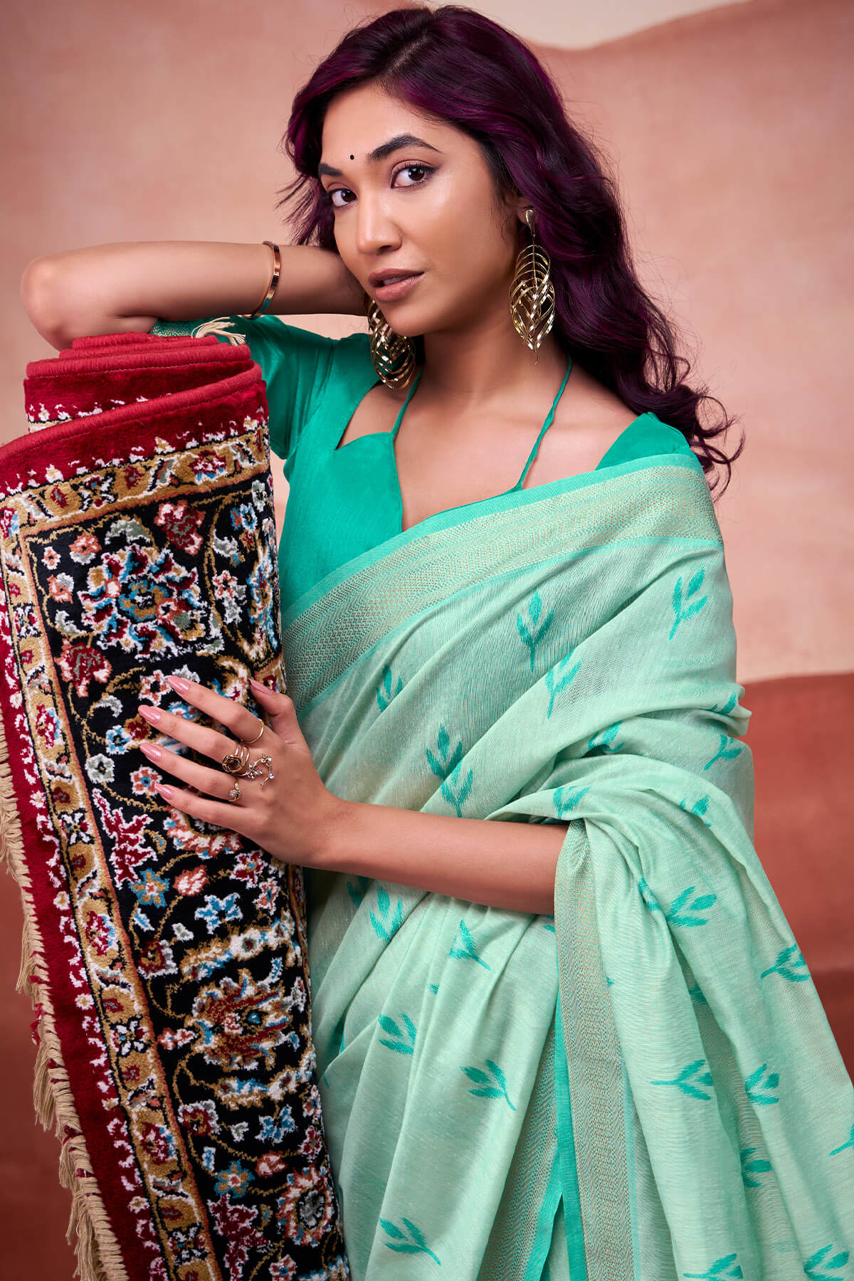 Nebula Sea Green Cotton Silk Saree With Panoply Blouse Piece
