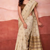 Charming Beige Cotton Silk Saree With Fancifull Blouse Piece
