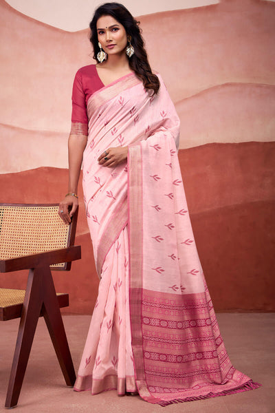 Scrupulous Pink Cotton Silk Saree With Beleaguer Blouse Piece