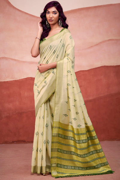 Ailurophile Pista Cotton Silk Saree With Gratifying Blouse Piece
