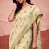 Ailurophile Pista Cotton Silk Saree With Gratifying Blouse Piece