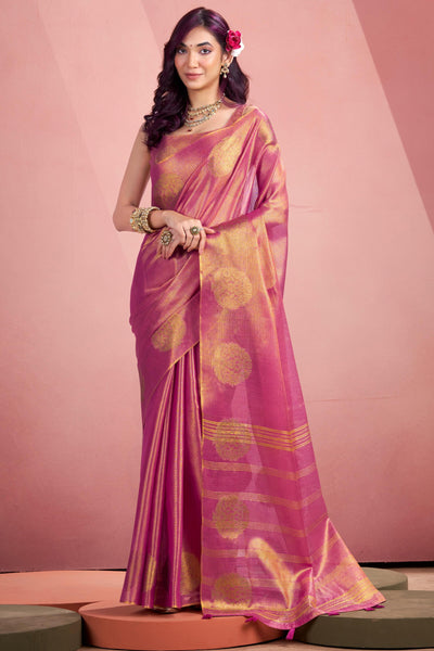 Petrichor Dark Pink Soft Banarasi Tissue Silk Saree With Devastating Blouse Piece