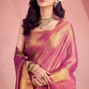 Petrichor Dark Pink Soft Banarasi Tissue Silk Saree With Devastating Blouse Piece