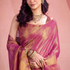 Petrichor Dark Pink Soft Banarasi Tissue Silk Saree With Devastating Blouse Piece