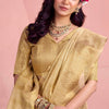 Adoring Beige Soft Banarasi Tissue Silk Saree With Girlish Blouse Piece