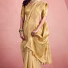 Adoring Beige Soft Banarasi Tissue Silk Saree With Girlish Blouse Piece