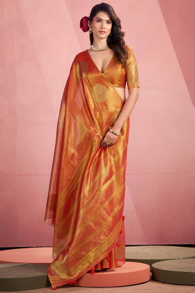 Aplomb Orange Soft Banarasi Tissue Silk Saree With Deserving Blouse Piece