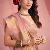 Glowing Pink Soft Banarasi Tissue Silk Saree With Artistic Blouse Piece
