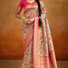 Exquisite Beige Kalamkari Printed Saree With Allure Blouse Piece