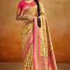 Hypnotic Yellow Kalamkari Printed Saree With Whimsical Blouse Piece