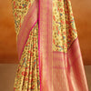 Hypnotic Yellow Kalamkari Printed Saree With Whimsical Blouse Piece