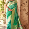 Assemblage Sea Green Soft Banarasi Silk Saree With Dissemble Blouse Piece